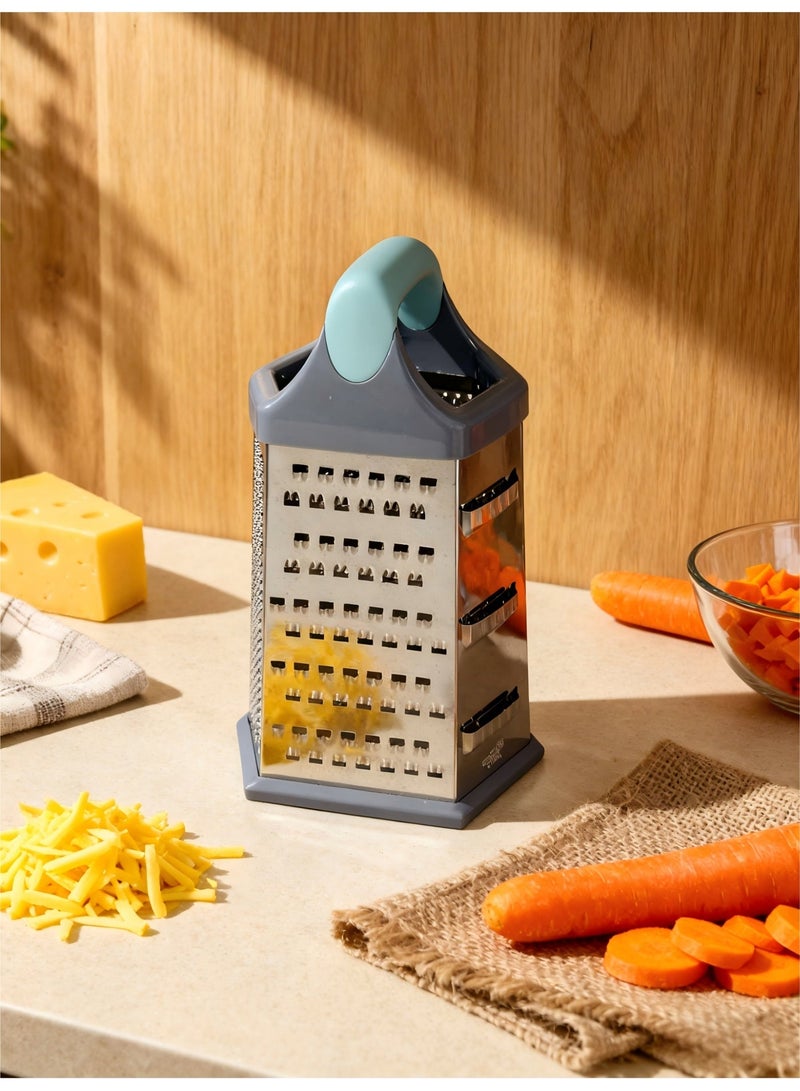 ساكان مبشرة صندوقية 6 في 1، مبشرة خضروات وجبن من الفولاذ المقاوم للصدأ مع 6 أسطح متعددة الاستخدامات، سهلة التنظيف ومقبض وقاعدة مانعة للانزلاق للبطاطس والجزر والزنجبيل والثوم (أزرق مخضر) - Image 5